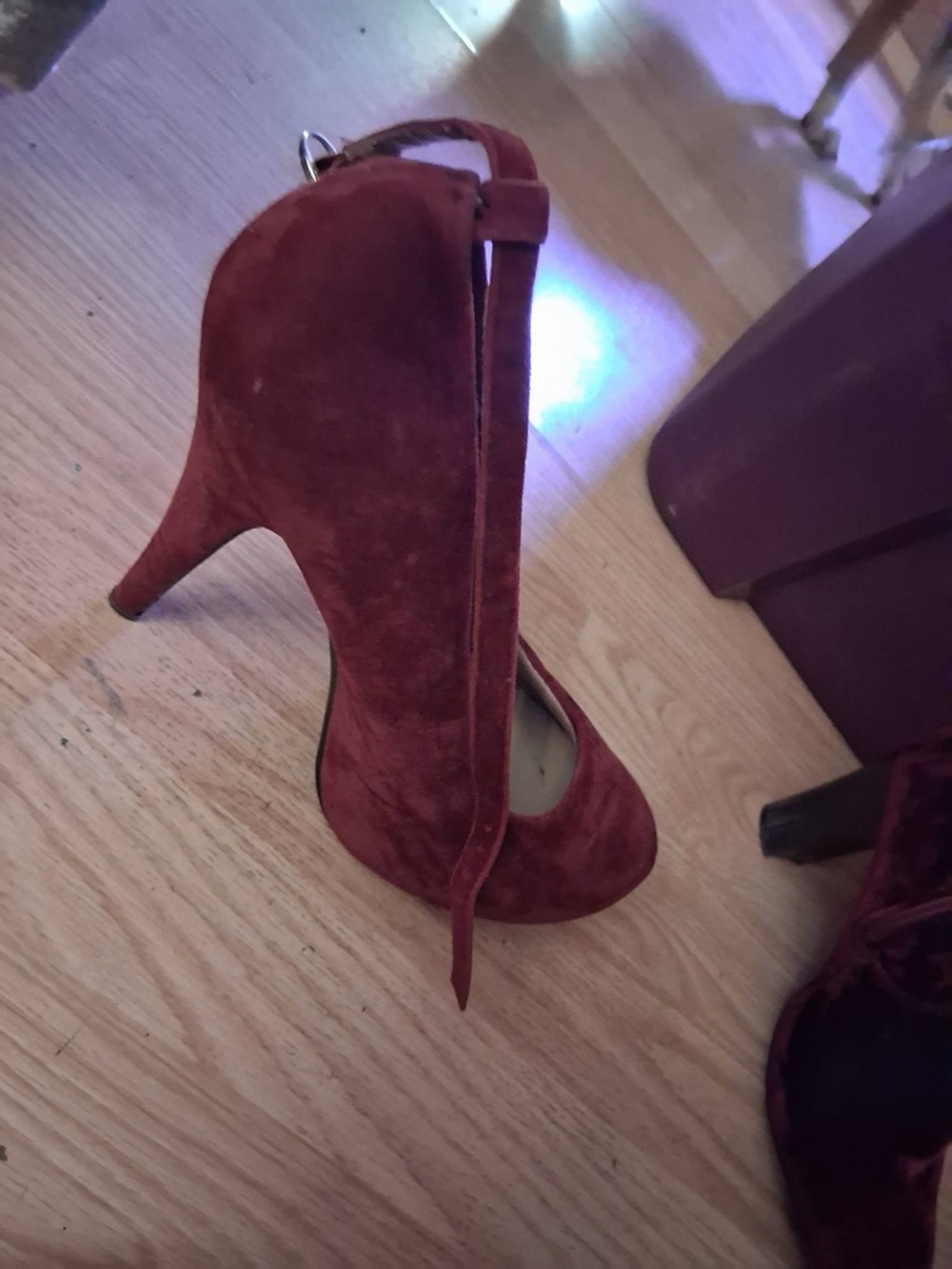 Red Suede Ankle-Strap Women's Pumps